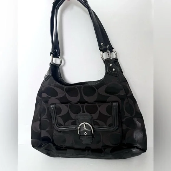 Coach Signature Canvas Campbell Leather Shoulder Bag Hobo Buckle Pocket Y2K - Picture 1 of 9